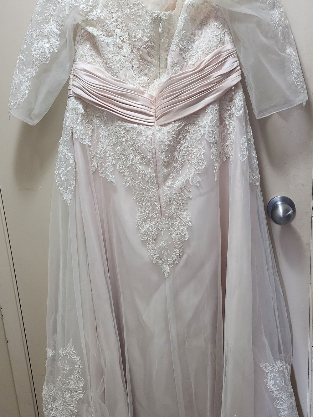 JJs House Blush Off-Shoulder Lace High-Low Gown - Picture 4 of 13